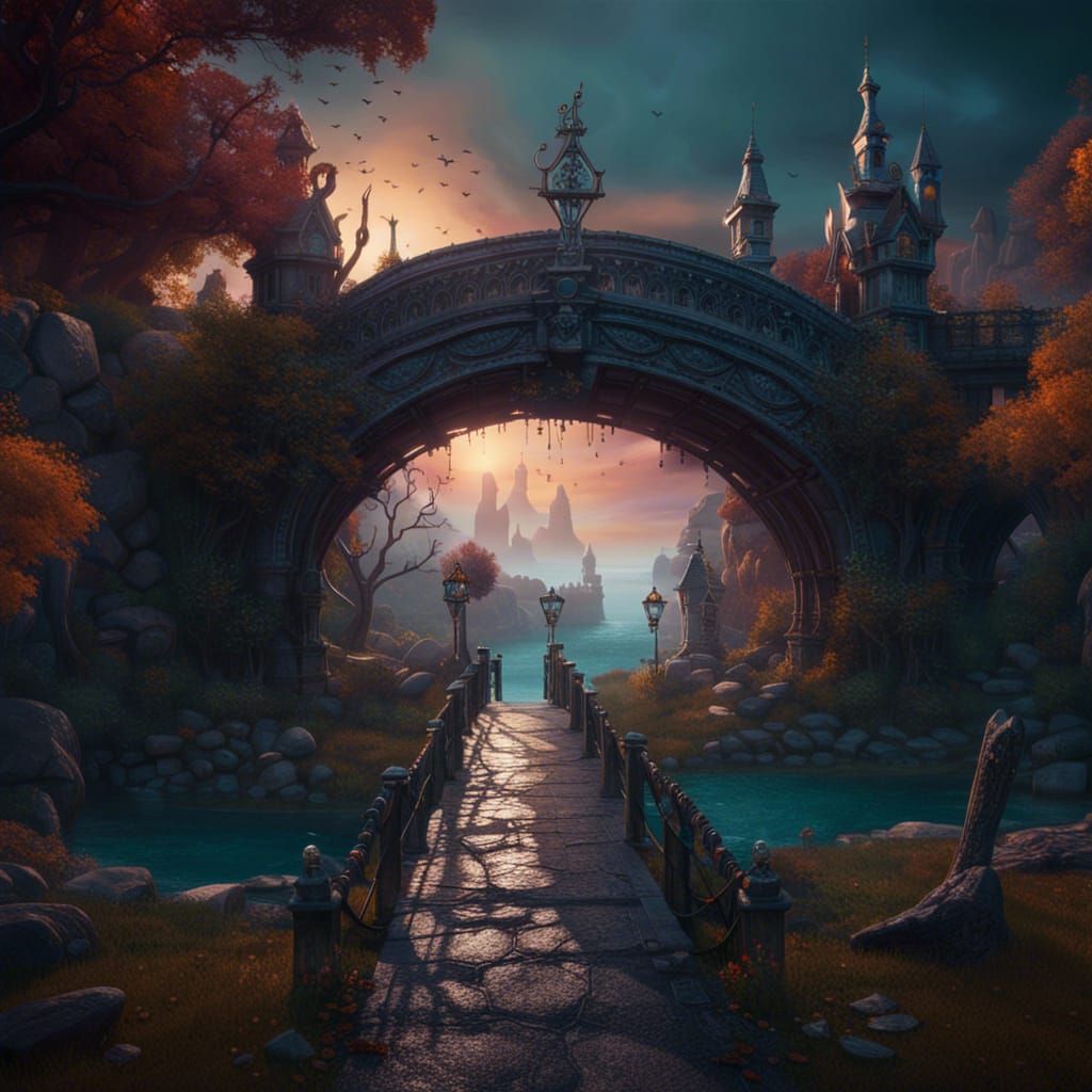 Fantastical Bridge Between Worlds: Detailed Matte Painting