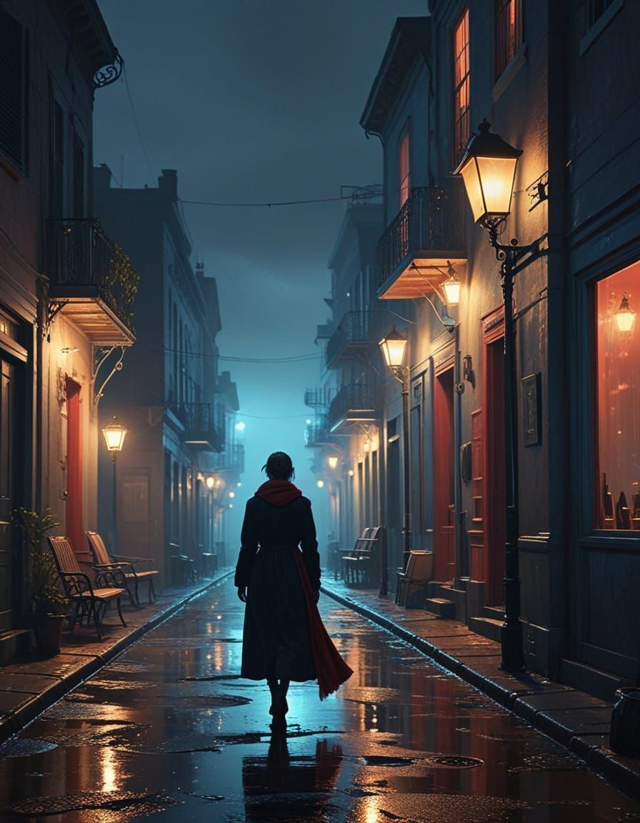 Mysterious Woman in New Orleans Alley at Night