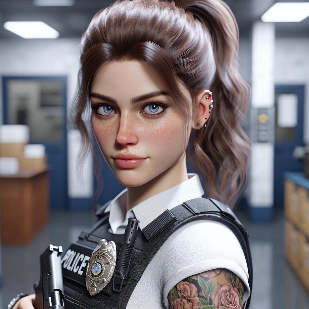 Photorealistic Portrait of a Young Police Officer