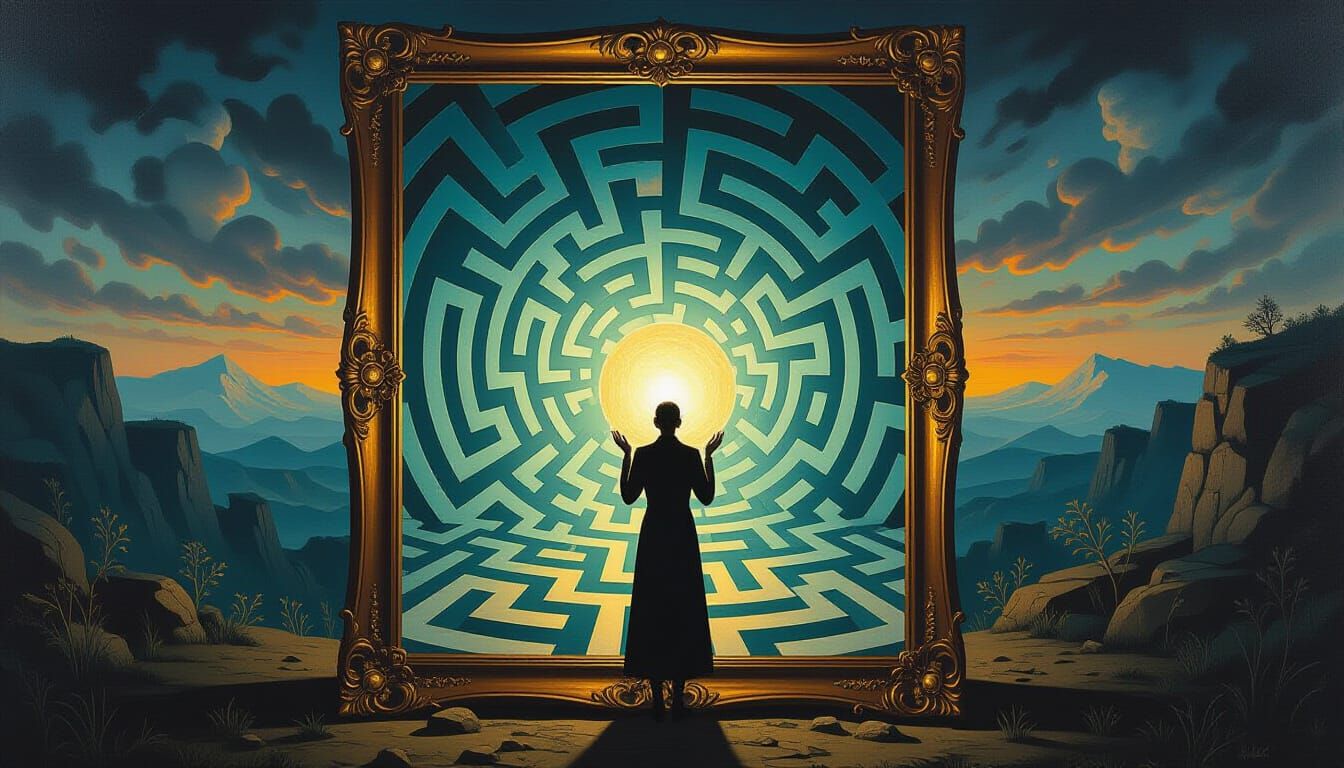 Surreal Psyche Labyrinth Oil Painting