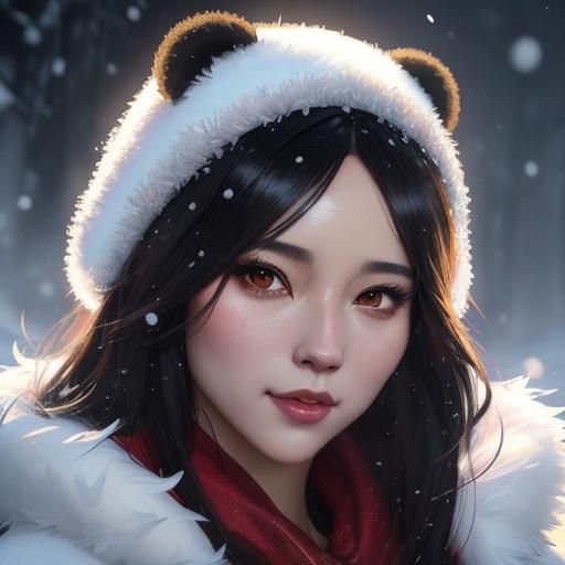Festive Santa Panda Portrait in Winter Snow