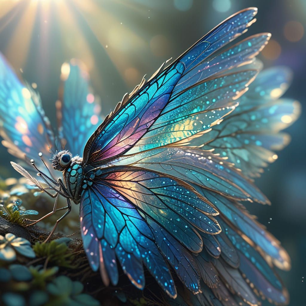 Iridescent Fairy Wings in Flight: Macro Digital Art