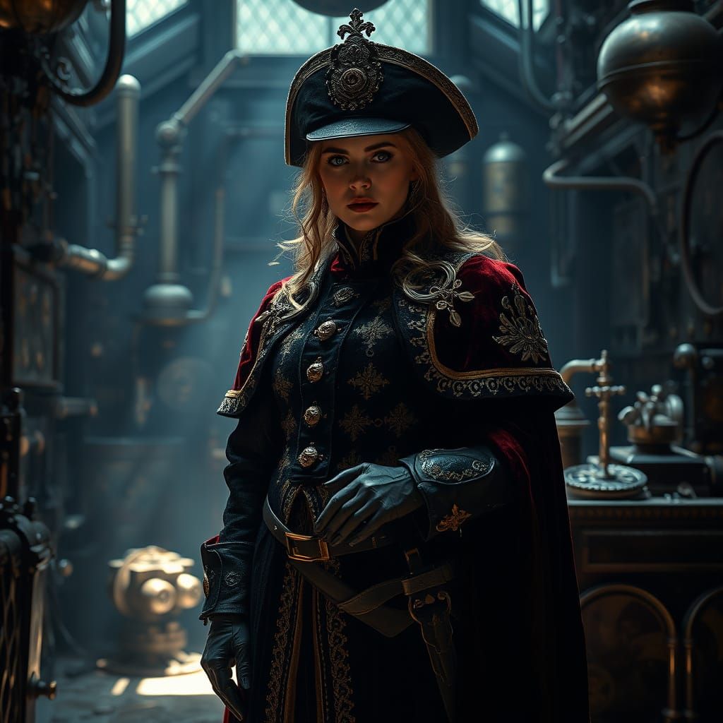 Regal Female Captain in Abandoned Laboratory