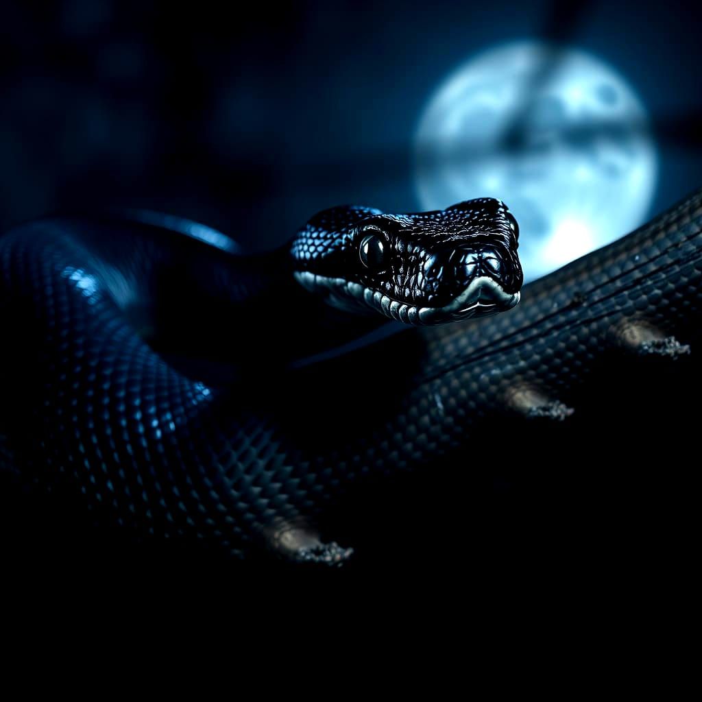 Moonlit Black Mamba Snake on the Hunt
