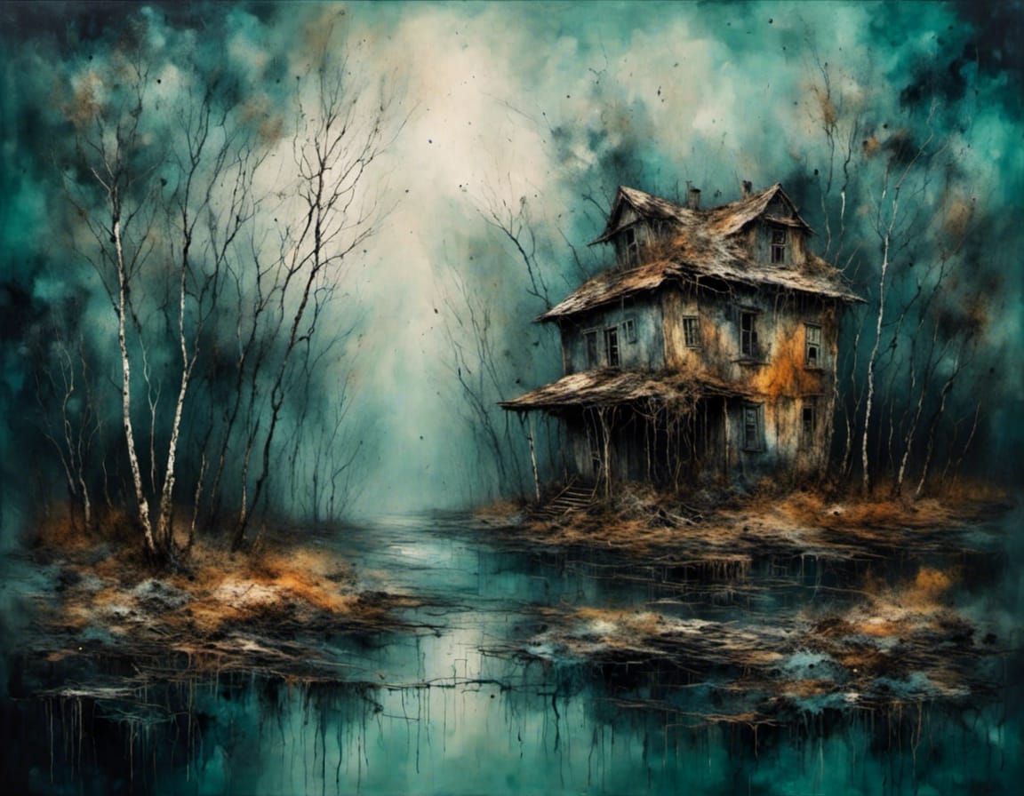 Eerie Abandoned Town Surrounded by Birch Forest