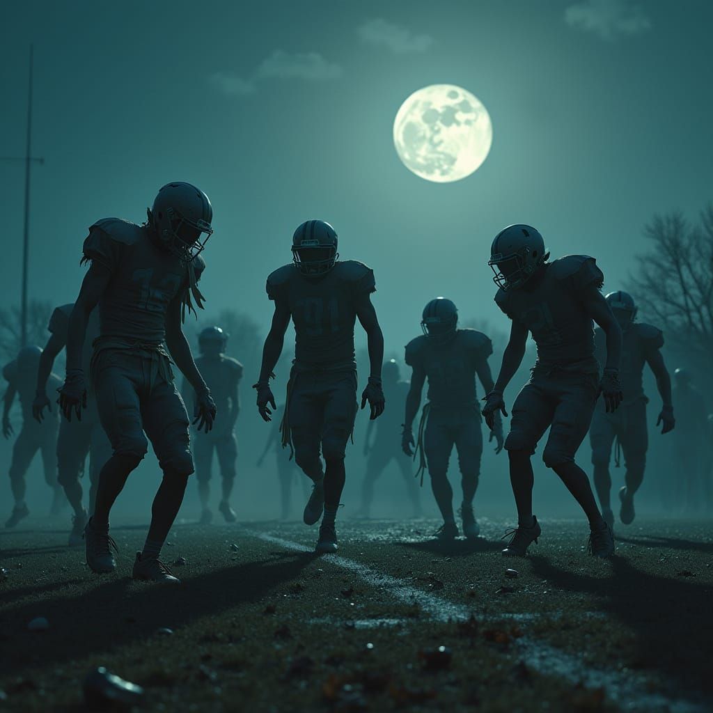 Zombies Overrun a Dark Football Field in Hyper-Realistic Sty...