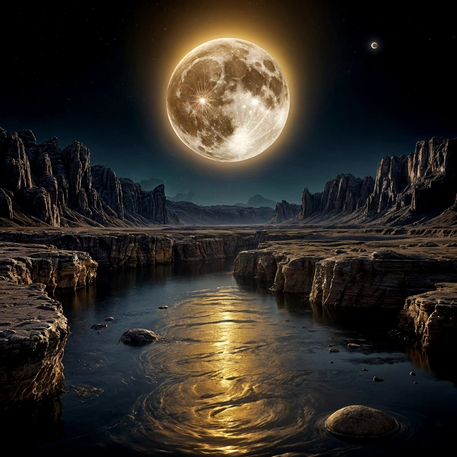 Giant Moon Casts Golden Light on Tranquil Waters