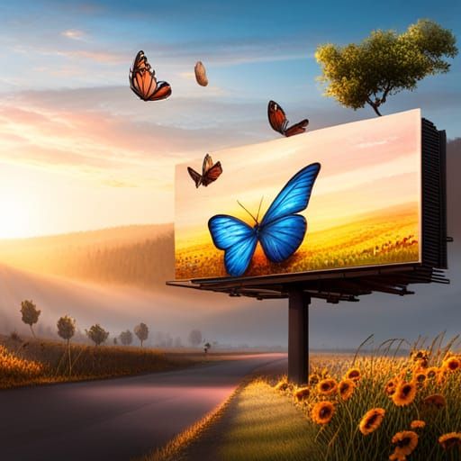 Vote Butterfly Billboard in Hyperrealistic Splash Art