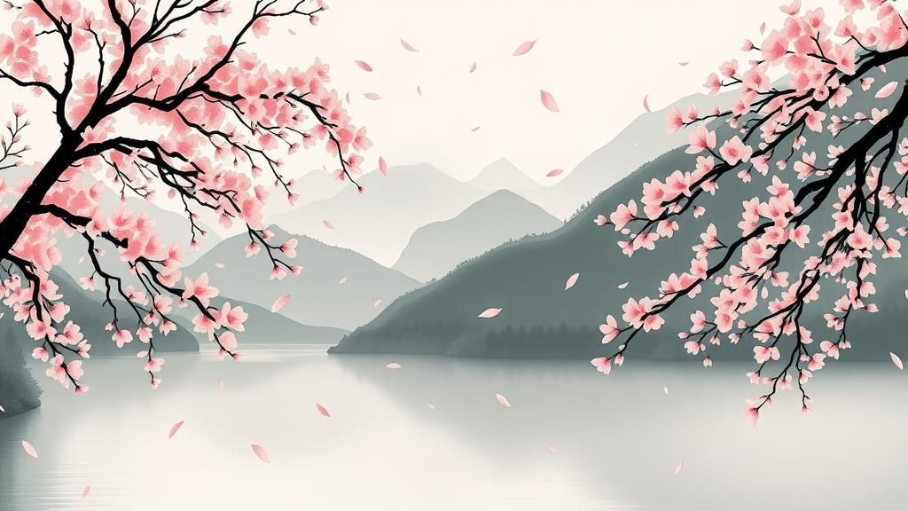 Tranquil Cherry Blossom Landscape in Japanese Style