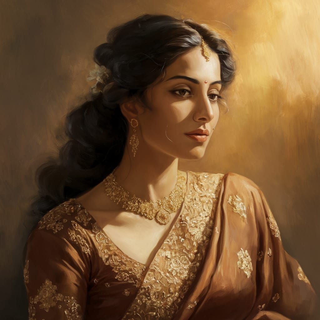 Theoretical Image Perfection, Portrait, beautiful woman, india, traditional, oil painting