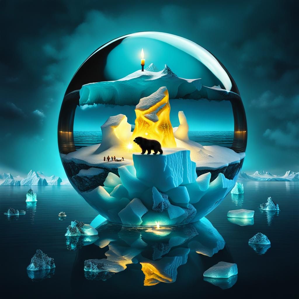 Wolverines on Iceberg: Magic Surrealism Scene