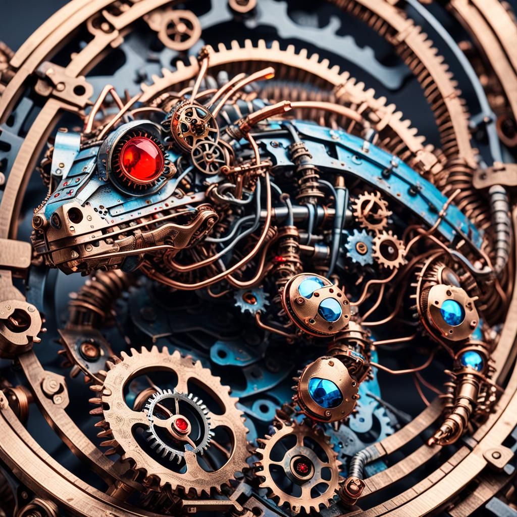Steampunk Metal Lizard with Glowing Eyes