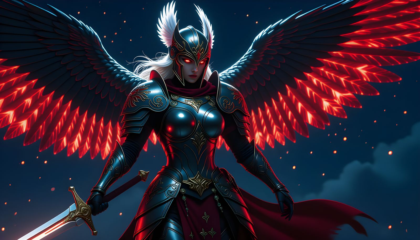 Hyperrealistic Valkyrie with Eagle Helmet in Night Sky