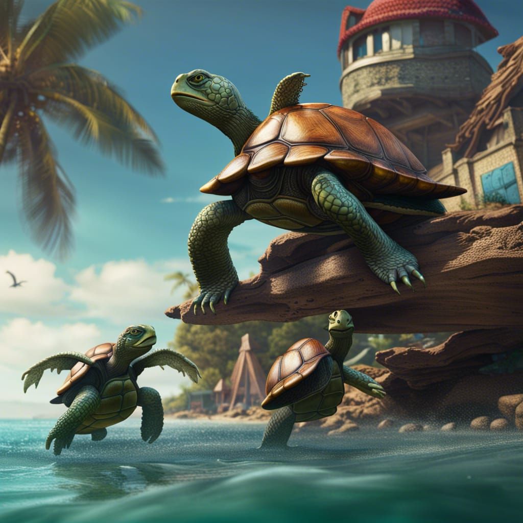 Turtles on the Beach: Detailed Matte Painting