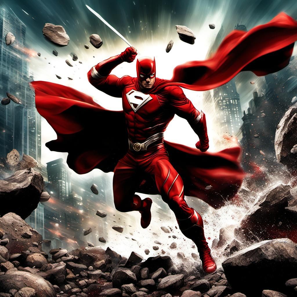 Superhero Whirlwind Landing: Dynamic Fantasy Concept Art