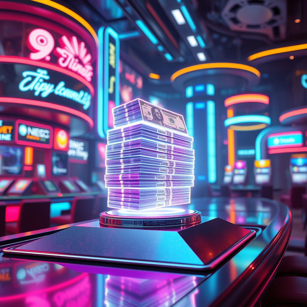 Futuristic Casino with Holographic Currency in Neon Glow