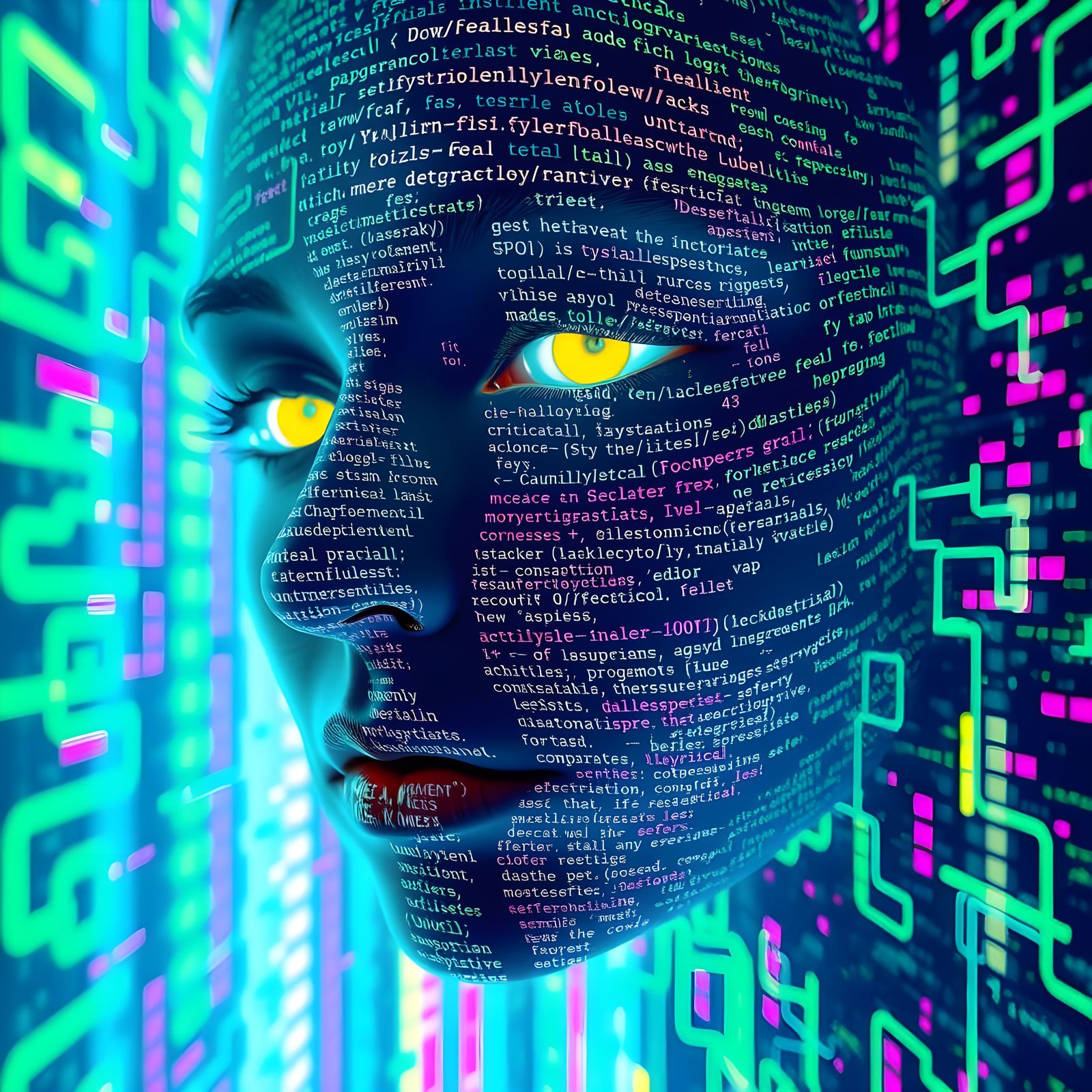 Neon Cyberpunk Face Glitch Art