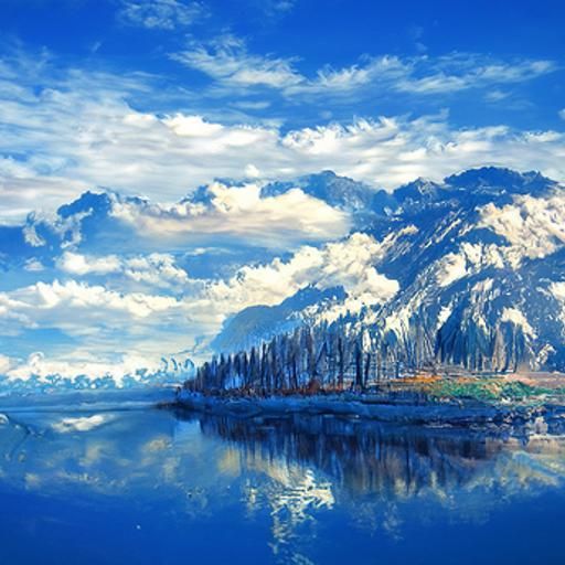 Winter River in Canadian Forest: Ink Wash Painting