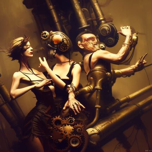 dancers sinister by Greg Rutkowski steampunk engine trending...