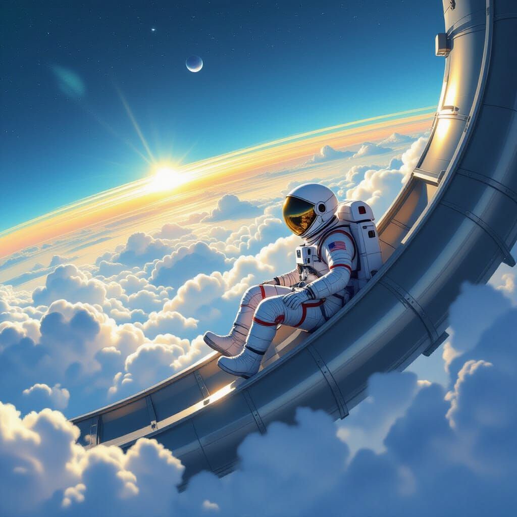Astronaut Slides from Stratosphere: Futuristic Digital Art