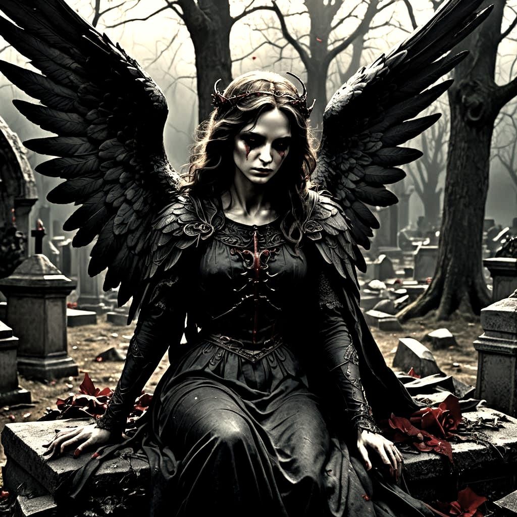 Black Winged Angel in Gothic Horror Style