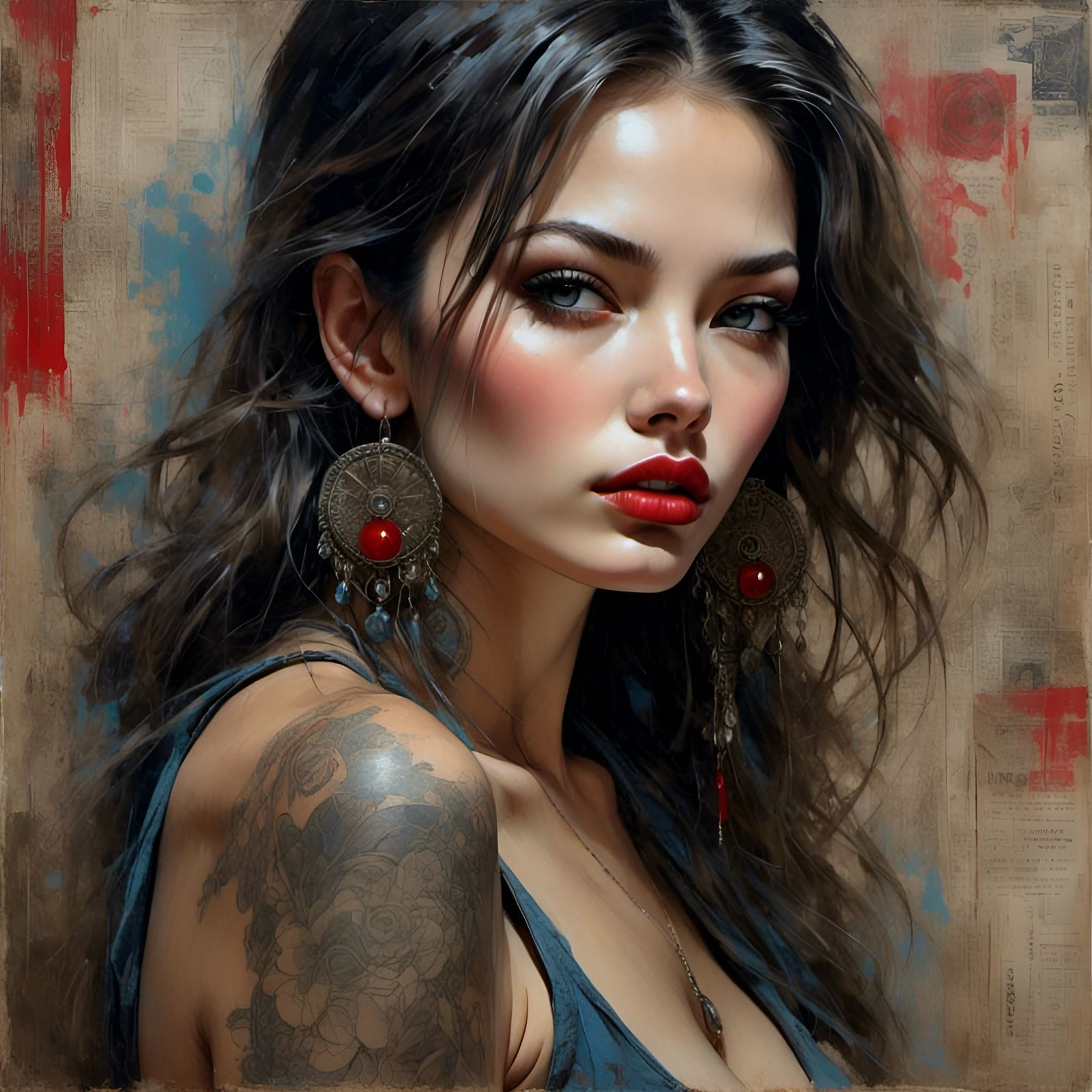 Grunge Poster of a Woman with Melancholy Expression