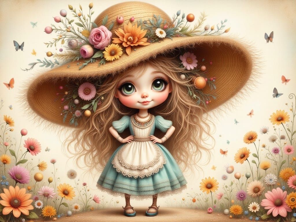 Fairy Tale Goose Wears Magnificent Floral Straw Hat