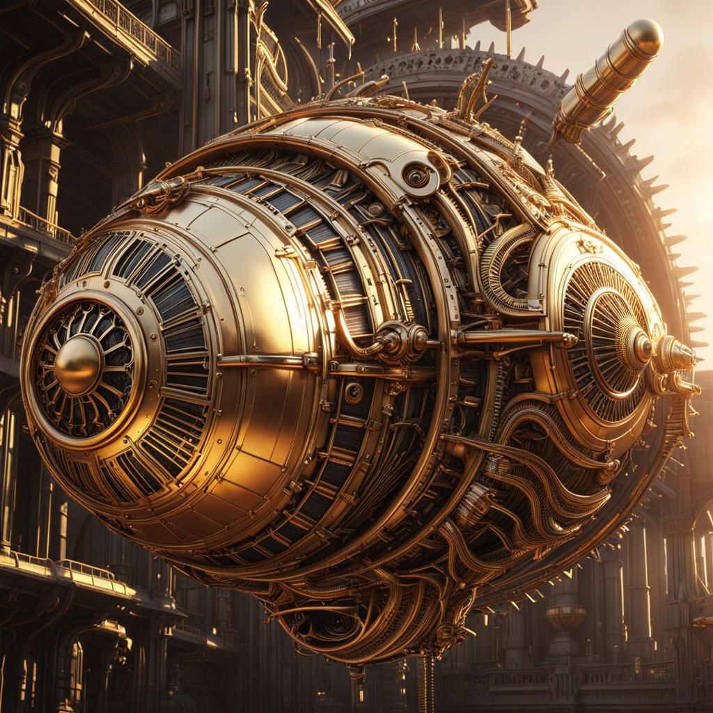 Steampunk Alien Spaceship in Golden Hour