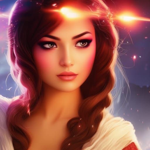 Fiery-Eyed Woman: Hyperdetailed Art Nouveau Portrait