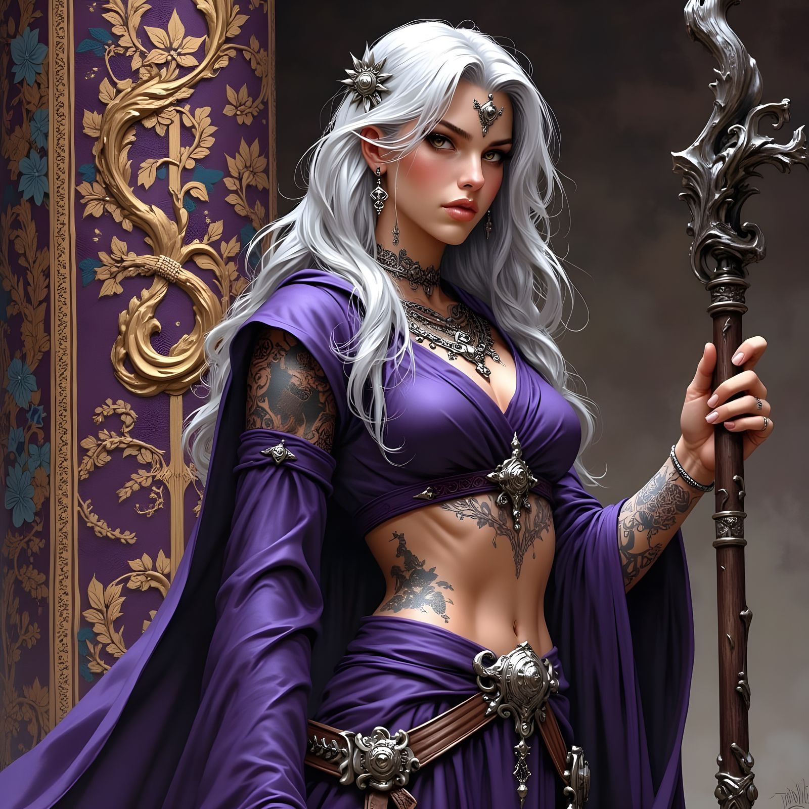 Norse Goddess with Silver Hair and Ornate Staff