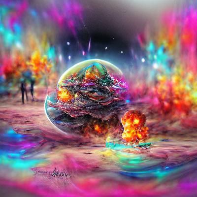 Exploding Alien Planet in Cosmic Mixed Media