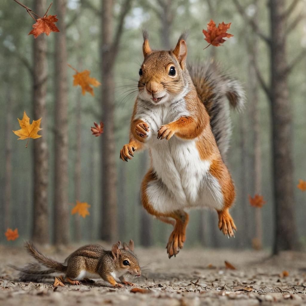 Squirrel's Bold Leap onto a Mouse