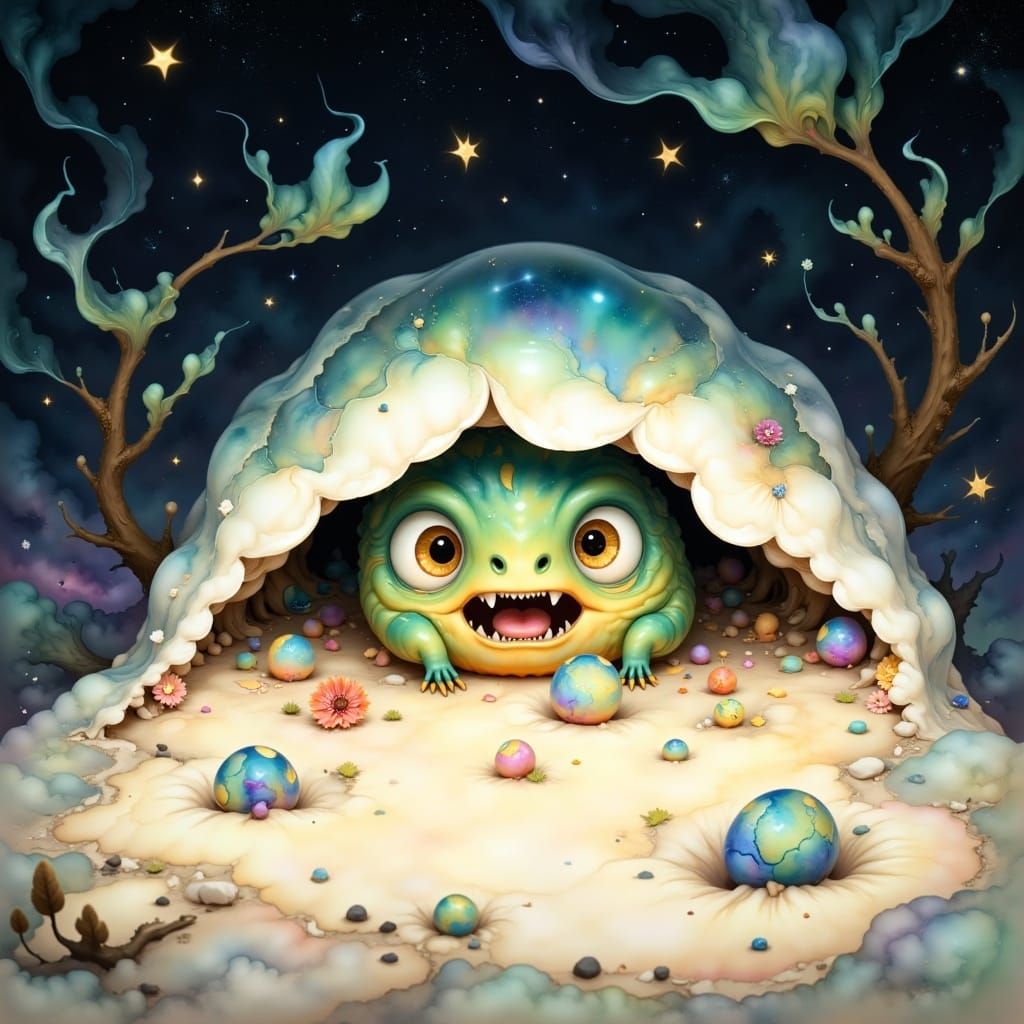 Cute Monster Under Bed in Anime Style