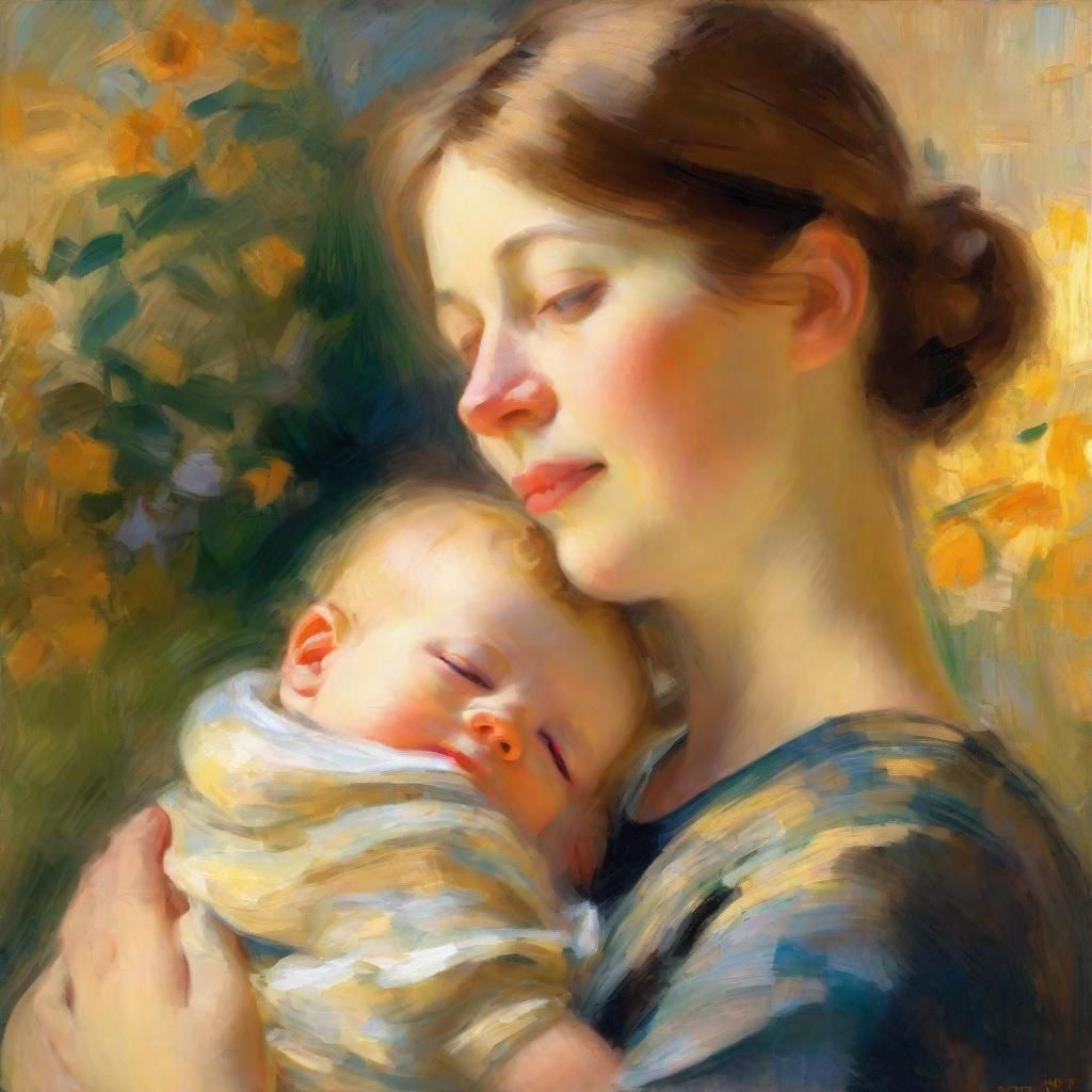 Mother and Child in Neo-Impressionist Style