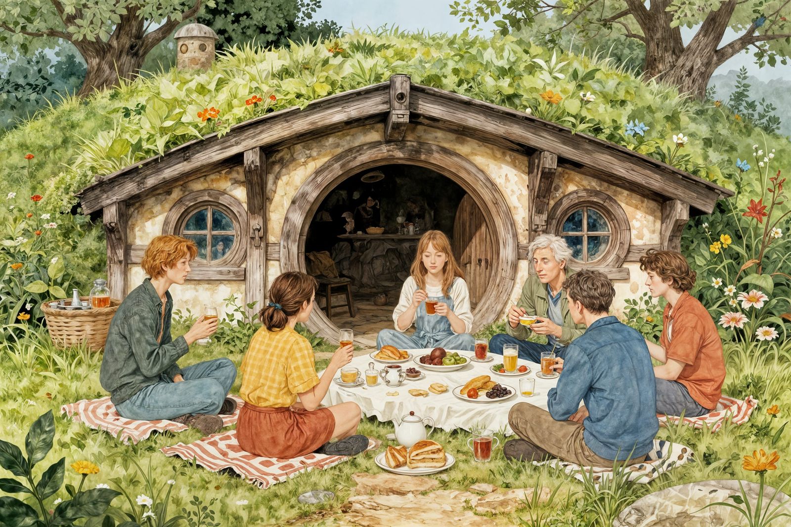 Fantasy Hobbit Hole Breakfast Scene
