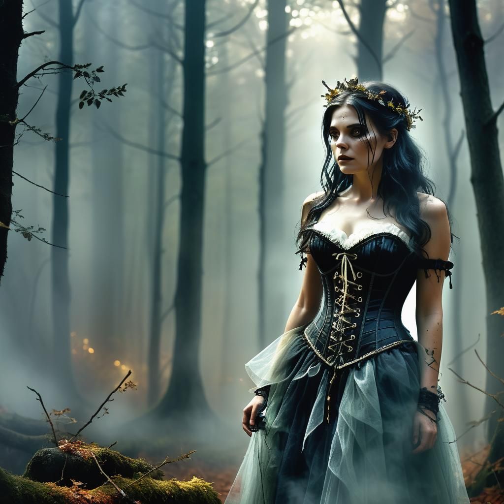 Forest Witch in Misty Woods: Hyper-Realistic Digital Art