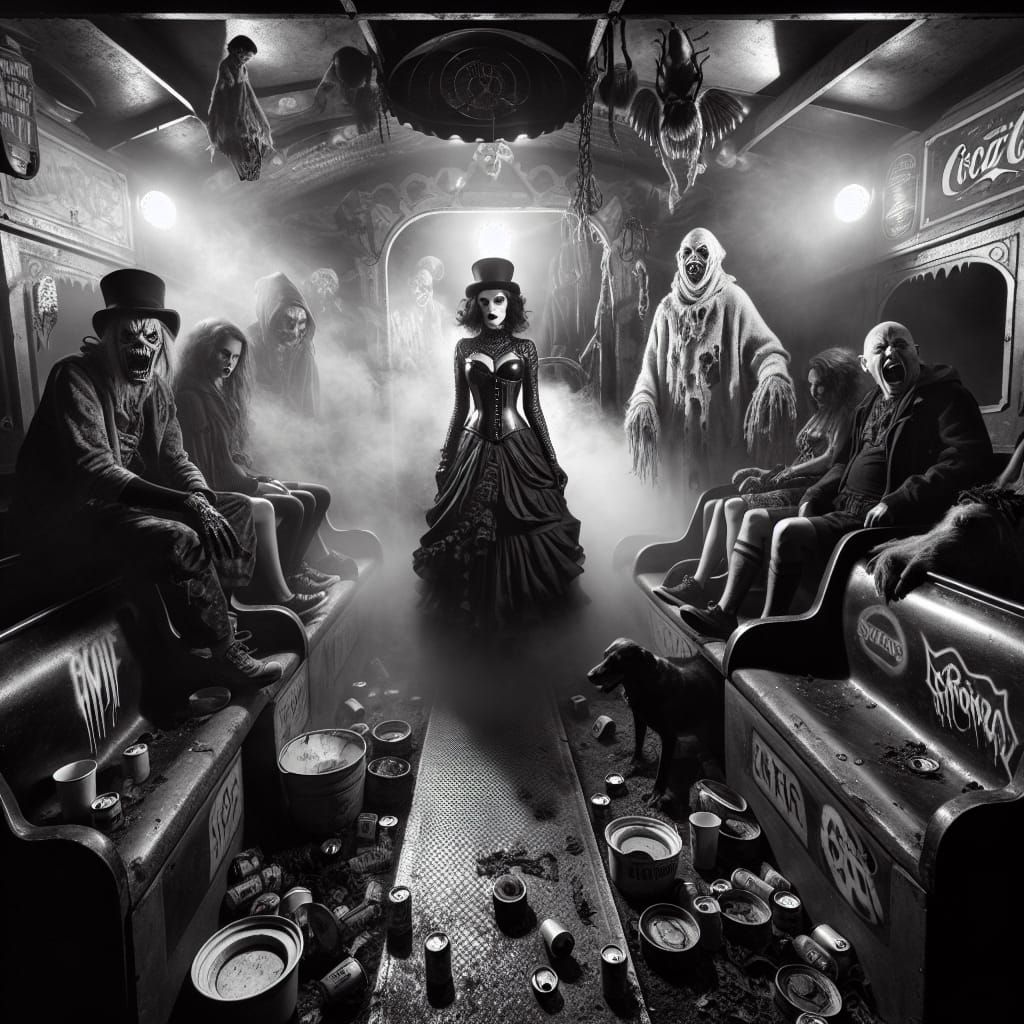 Gothic Steampunk Carnival Ride in Black and White