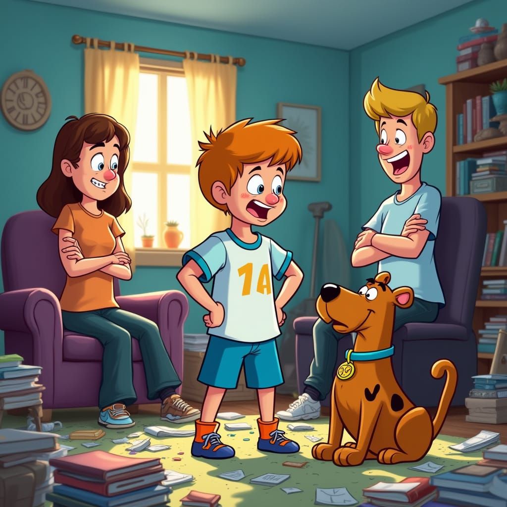 Playful Cartoon of Boy Watching TV