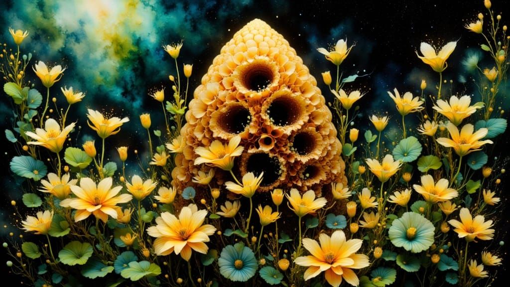 Abstract Beehive in Gold and Green Foil