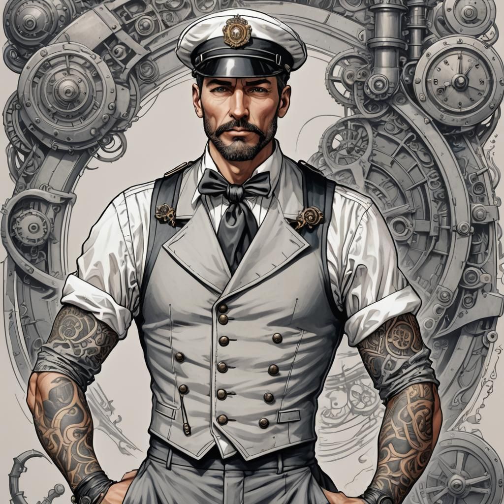 Victorian Submarine Sailor Portrait in Comic Book Style