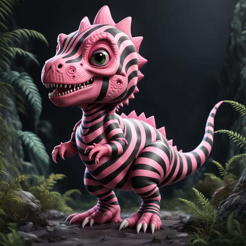 Chibi Black and Pink Striped T-Rex Art