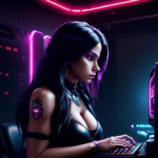 Cyberpunk Coder Girl 🖤💜 Dark Vaporwave Concept Art
