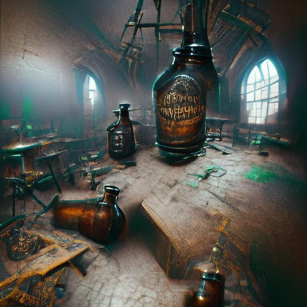Sinister Post-Apocalyptic Potion Brewery in Photorealistic S...