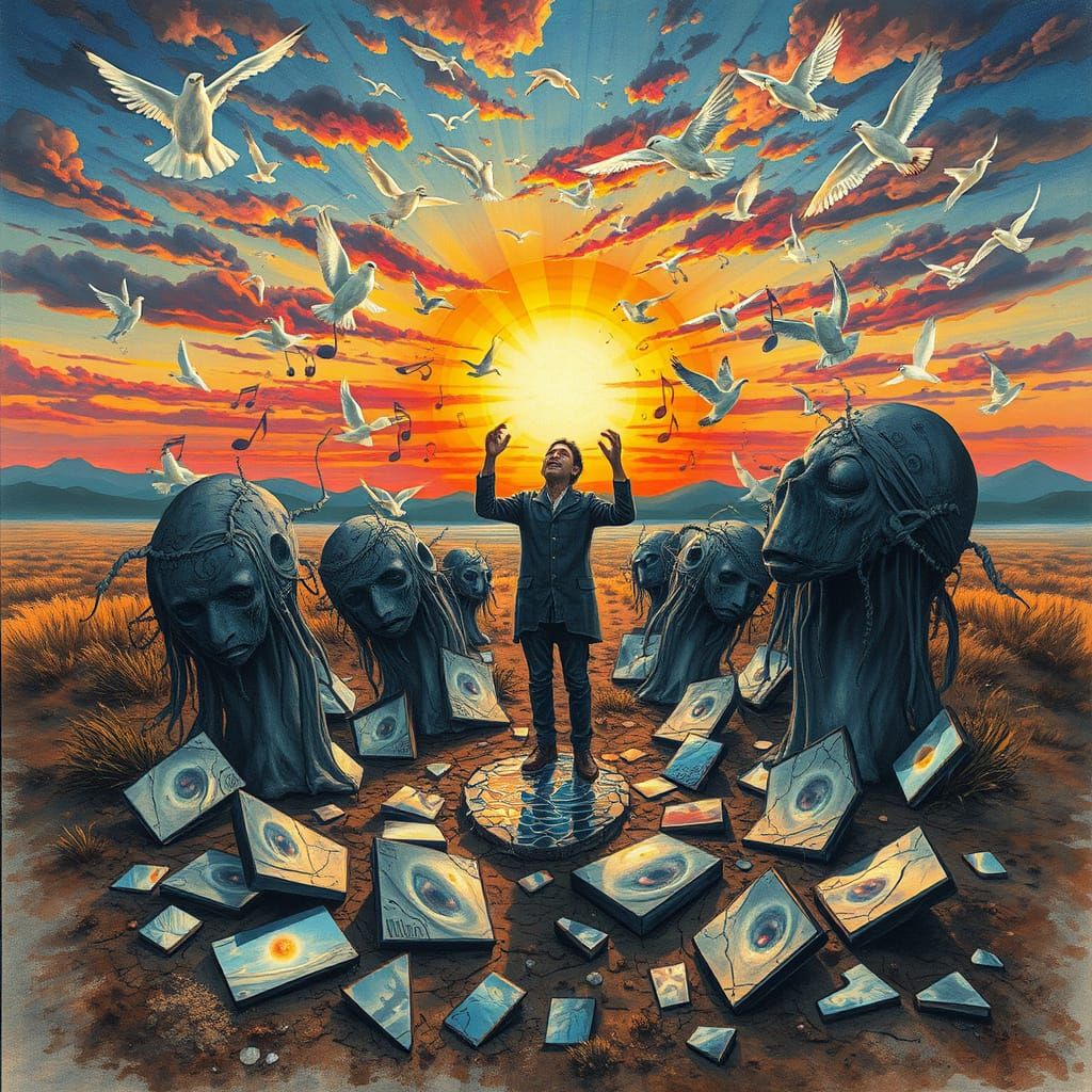Surreal Musical Transformation Drawing with Choir and Sunset