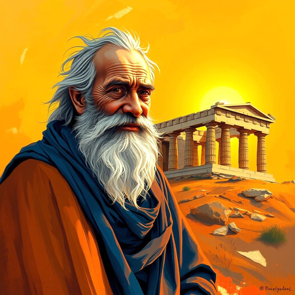 Ancient Greek Sage in Front of Temple