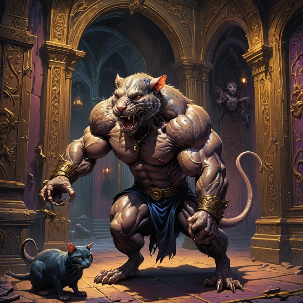 Giant Bodybuilder Rat in Gothic Fantasy Chamber