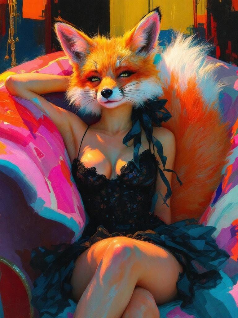 Fox in Relaxed Pose with Hyperreal Color Saturation