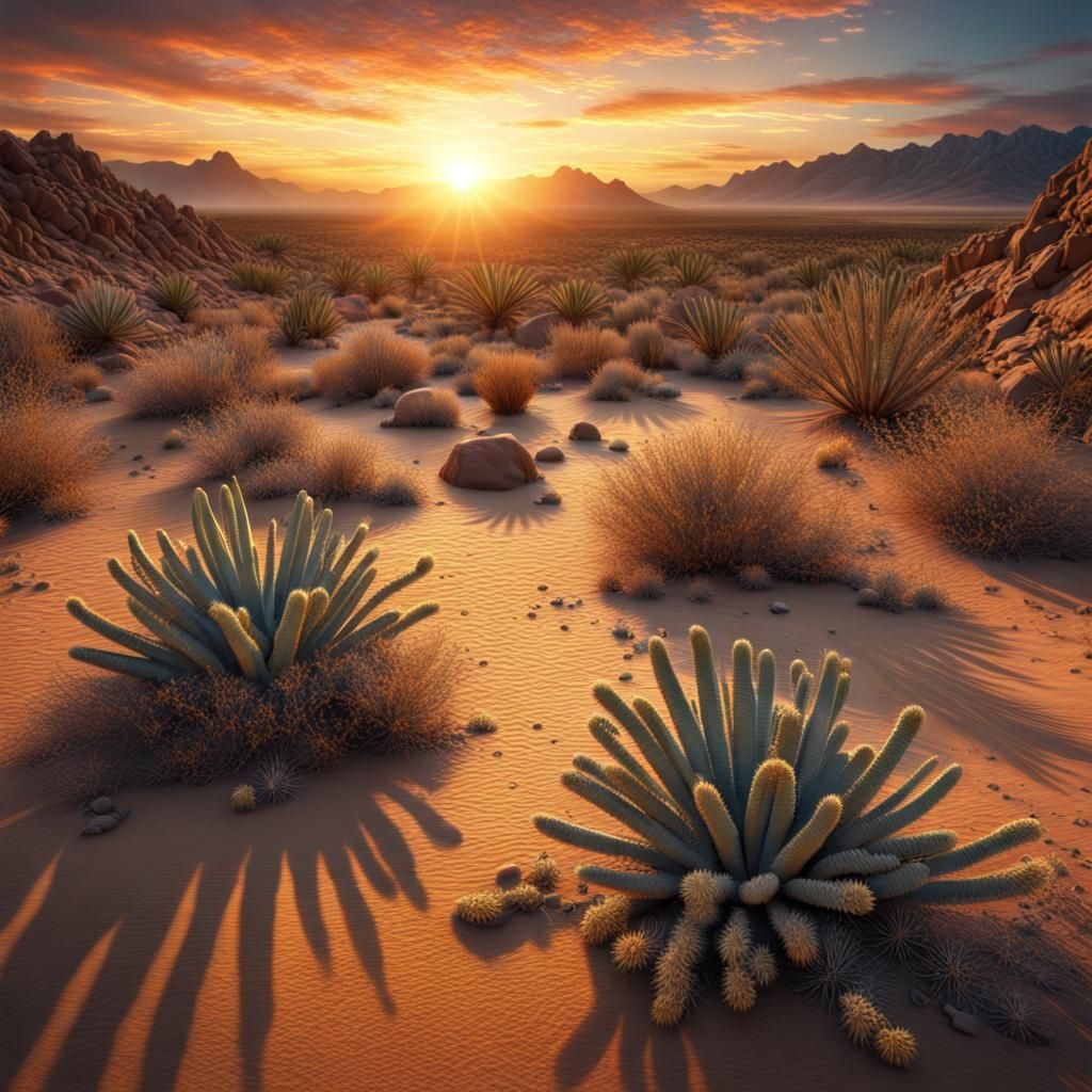 Hyperrealistic Desert Sunrise in Graffiti Art Style
