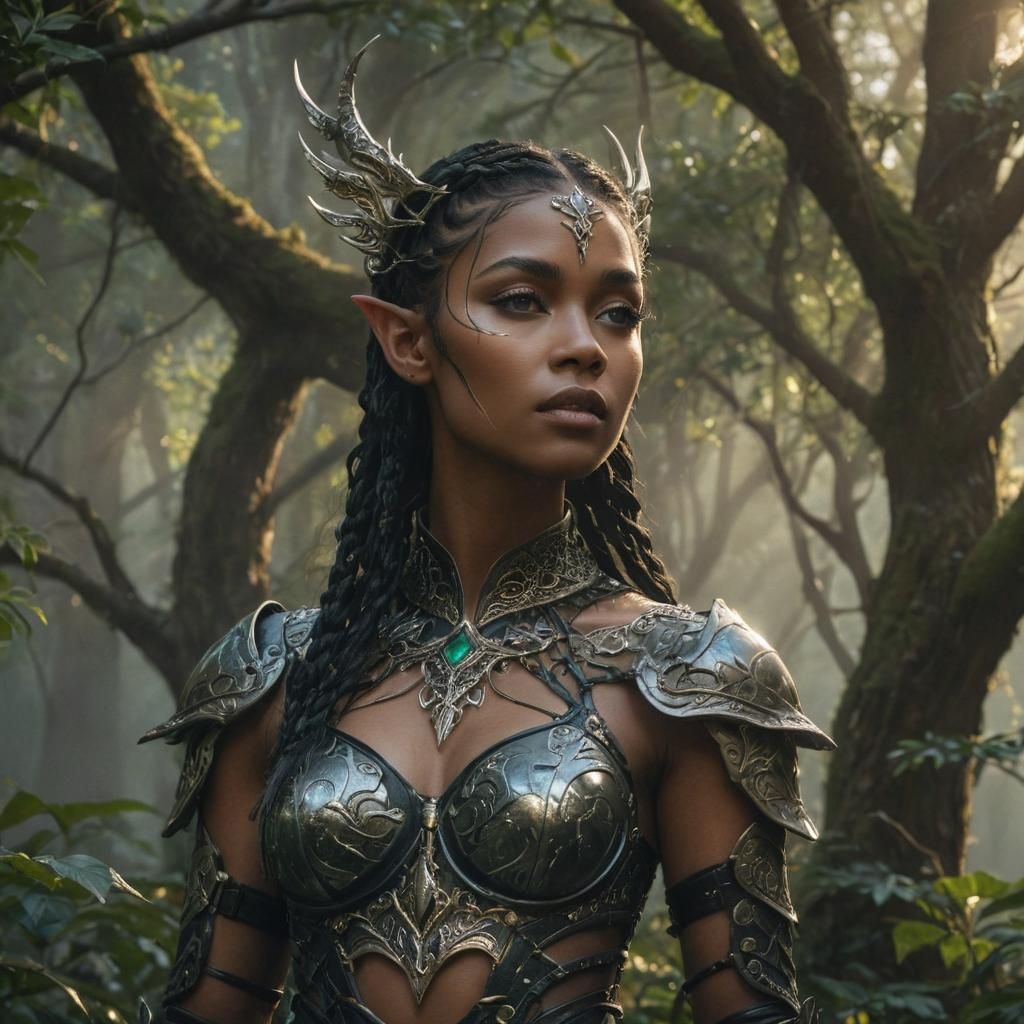 Elven Beauty in Mystical Forest, Fantasy Art