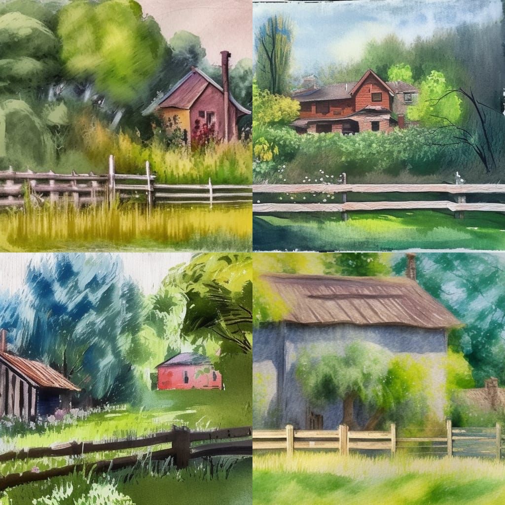 Riverside House in Gouache Style Pencil Sketch